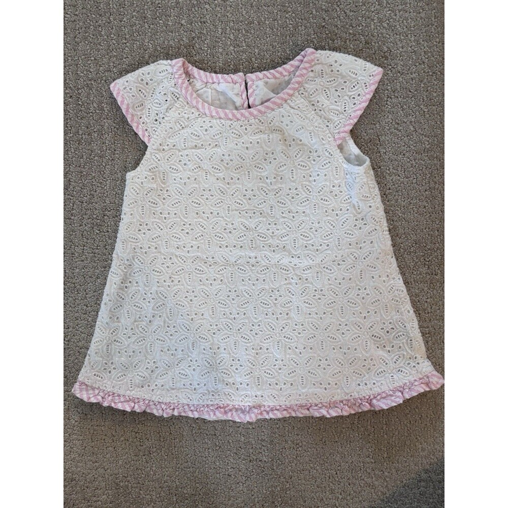 Vineyard Vines 18-24 M Baby Dress White Eyelet Pink Trim Coastal Preppy Classic